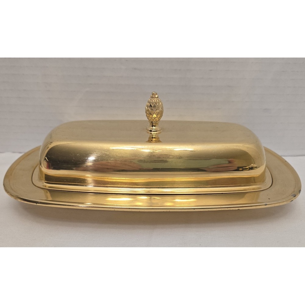 Vintage Oneida Tudor Plate Gold Plated Covered Butter Dish with Lid